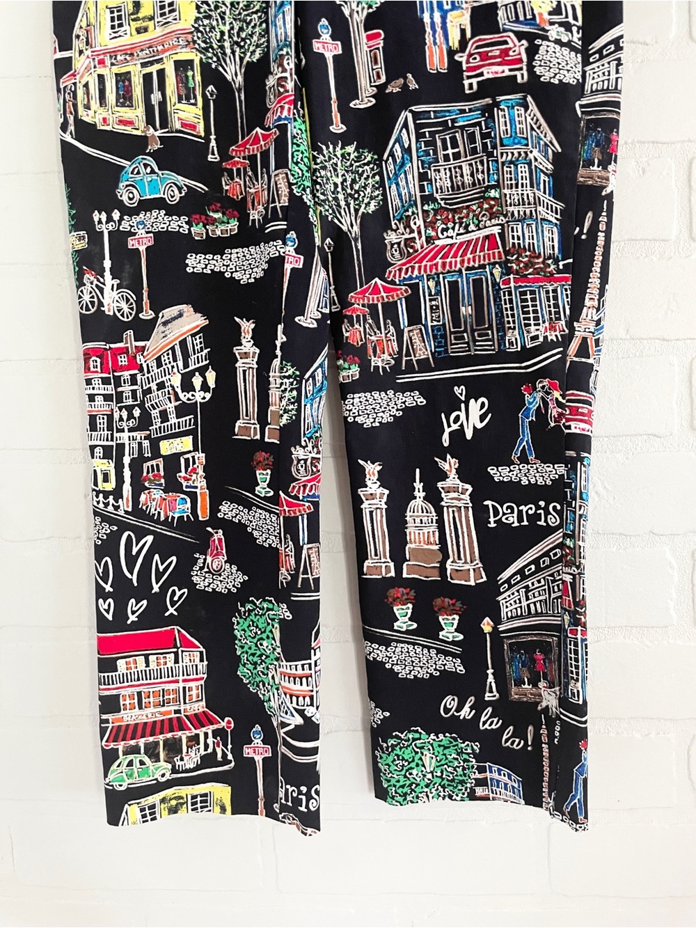 Vintage Paris Novelty Crop Pants Eiffel Tower Moulin Rouge Scene Sz 2 - Picture 5 of 16